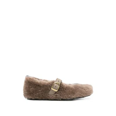 Birkenstock Santa Clarita Shearling-trim Buckle-strap Ballet Flats In Brown