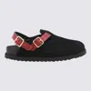 Birkenstock Black And Red Leather Tokio Cazador Flats In Black