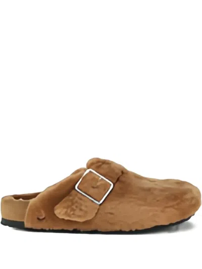 Birkenstock Shearling Buckle-detail Mules In Brown