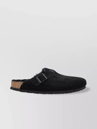Birkenstock Arizona Unisex Suede Mule With Shearling Lining Shoes In Black
