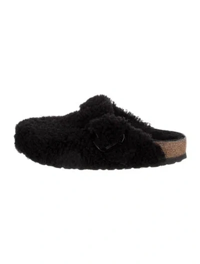 Pre-owned Birkenstock Shearling Colorblock Pattern Mules In Black