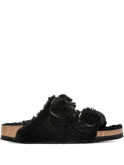Birkenstock Shearling Double-buckle Sandals In Black