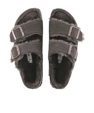 Birkenstock Shearling-lined Double-buckle Sandals In Black