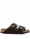 Birkenstock Shearling-lined Double-buckle Sandals In Green