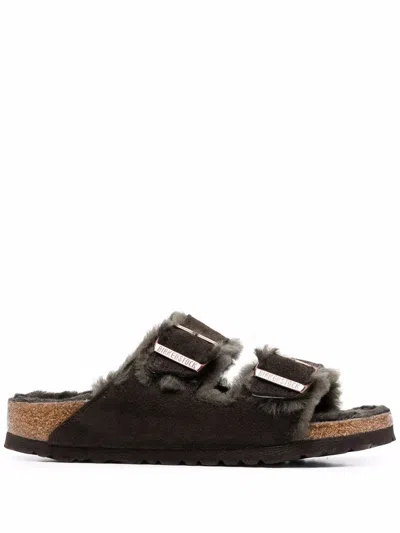 Birkenstock Shearling-lined Double-buckle Sandals In Green