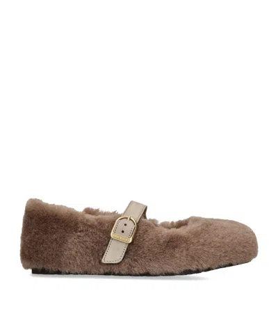 Birkenstock Shearling Santa Clarita Ballet Flats In Brown