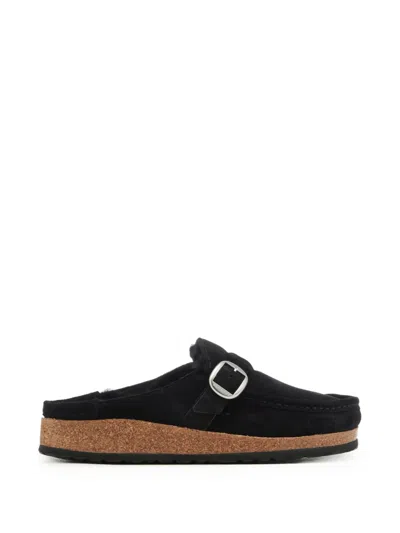 Birkenstock Shearling Suede Buckley Mules In Black