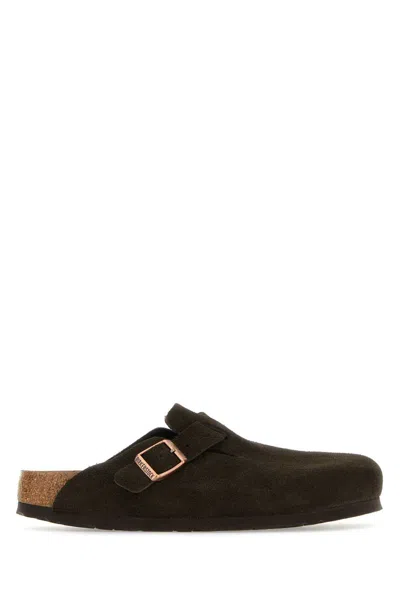 Birkenstock Boston Suede Mules In Brown