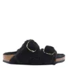 Birkenstock Arizona Shearling Slides With Large Buckle In Black