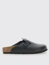 Birkenstock Almond Toe Leather Slippers With Ridged Sole In Black