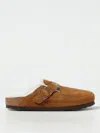 Birkenstock Round Toe Buckle-detailing Suede Mules In Braun