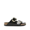 Birkenstock Black Vitello Sandals With Gold-tone Buckles In Black