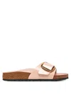 Birkenstock Madrid Narrow Big Buckle Natural Paten Patent Sandal In Pink