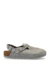 Birkenstock Tokio Suede Leather Clogs In Stone