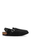 Birkenstock Tokio Buckled Suede Clogs In Black
