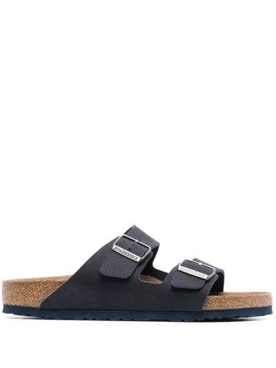 Birkenstock Black Leather Arizona Slippers In Gray