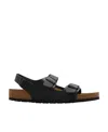 Birkenstock Amalfi Leather Soft Footbed Milano Sandals In Black