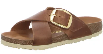Pre-owned Birkenstock Siena Big Buckle Cognac Black Leather Cross Slides Sandals Mules