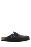Birkenstock Slate Leather Boston Slippers In Black