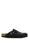 Birkenstock Slate Leather Boston Slippers In Blk