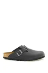 Birkenstock Slate Leather Boston Slippers In Gray