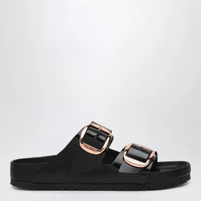 BIRKENSTOCK BIRKENSTOCK SLIDE ARIZONA BIG BUCKLE IN SHINY BLACK LEATHER