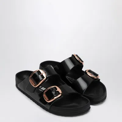BIRKENSTOCK SLIDE ARIZONA BIG BUCKLE IN SHINY BLACK LEATHER