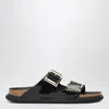 Birkenstock Slide Arizona Droplet Buckle In Black Patent Leather In Black