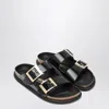 Birkenstock Slide Arizona Droplet Buckle In Black Patent Leather In Black