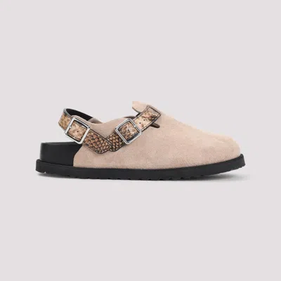 Birkenstock Printed Leather Tokio Ii Slippers In Beige