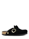 Birkenstock Slip-on Sandals With Adjustable Gold Buckle In Black