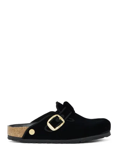 Birkenstock Slip-on Sandals With Adjustable Gold Buckle In Black