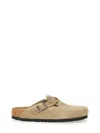 Birkenstock Boston Suede Braid Buckle Clogs In Beige