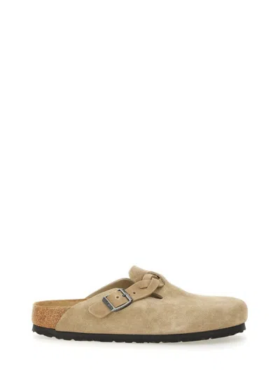 Birkenstock Boston Suede Braid Buckle Clogs In Beige