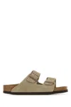 Birkenstock Arizona Suede Dual-buckle Slide Sandals In Toni Neutri