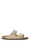Birkenstock Arizona Rivet Border Taupe Suede Two Bar Mules In Brown