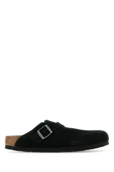Birkenstock Boston Sfb Suede Mules In Black