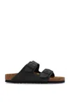 Birkenstock Open Toe Flat Sandals With Fur Texture And Contrast In Velvet Gray