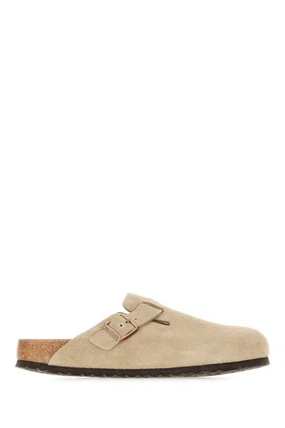 Birkenstock Boston Latte Cream Suede Leather Clogs In Beige Suede