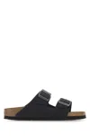 Birkenstock Arizona Birko-flor Black Patent Two Bar Mules In Black