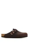 Birkenstock Leather Boston Slippers Buckle Detail In Brown