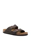 Birkenstock Arizona Soft Footbed Womens Oiled Leather Sandals In Brown Fabric