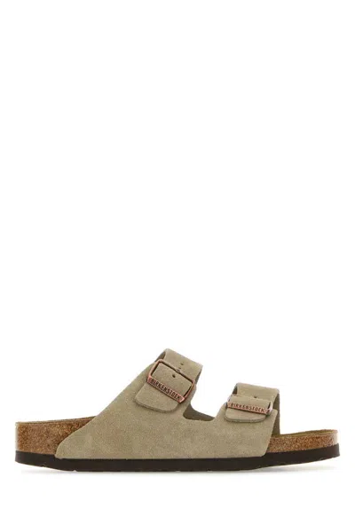 Birkenstock Grey Suede Arizona Slippers In Brown