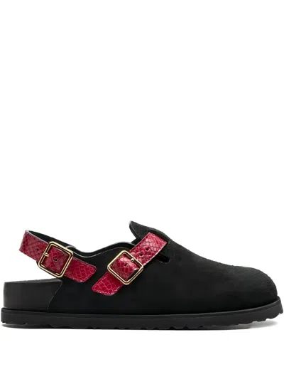 Birkenstock Snakeskin-effect Buckle Mules In Black