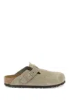 Birkenstock Womens Taupe Suede Boston Buckle-embellished Suede Sandals 7 In Grey