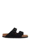 Birkenstock Soft Footbed Arizona Slides In Black (black)
