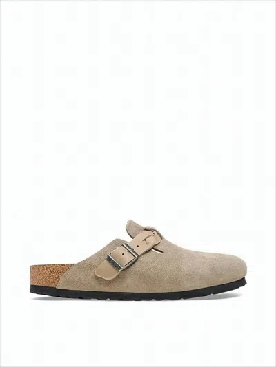 Birkenstock Soft Suede Mule With Adjustable Leather Strap In White