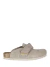 Birkenstock Soft Suede Mules With Velcro Strap In Gray
