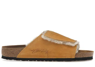 Pre-owned Birkenstock Solana Shearling Slide Stussy Sneakers In Caramel