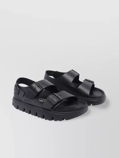 Birkenstock Strappy Sandals With Buckle And Chunky Sole In Black